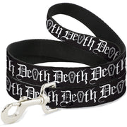 Dog Leash - DEATH w/Coffin Old English Black/White