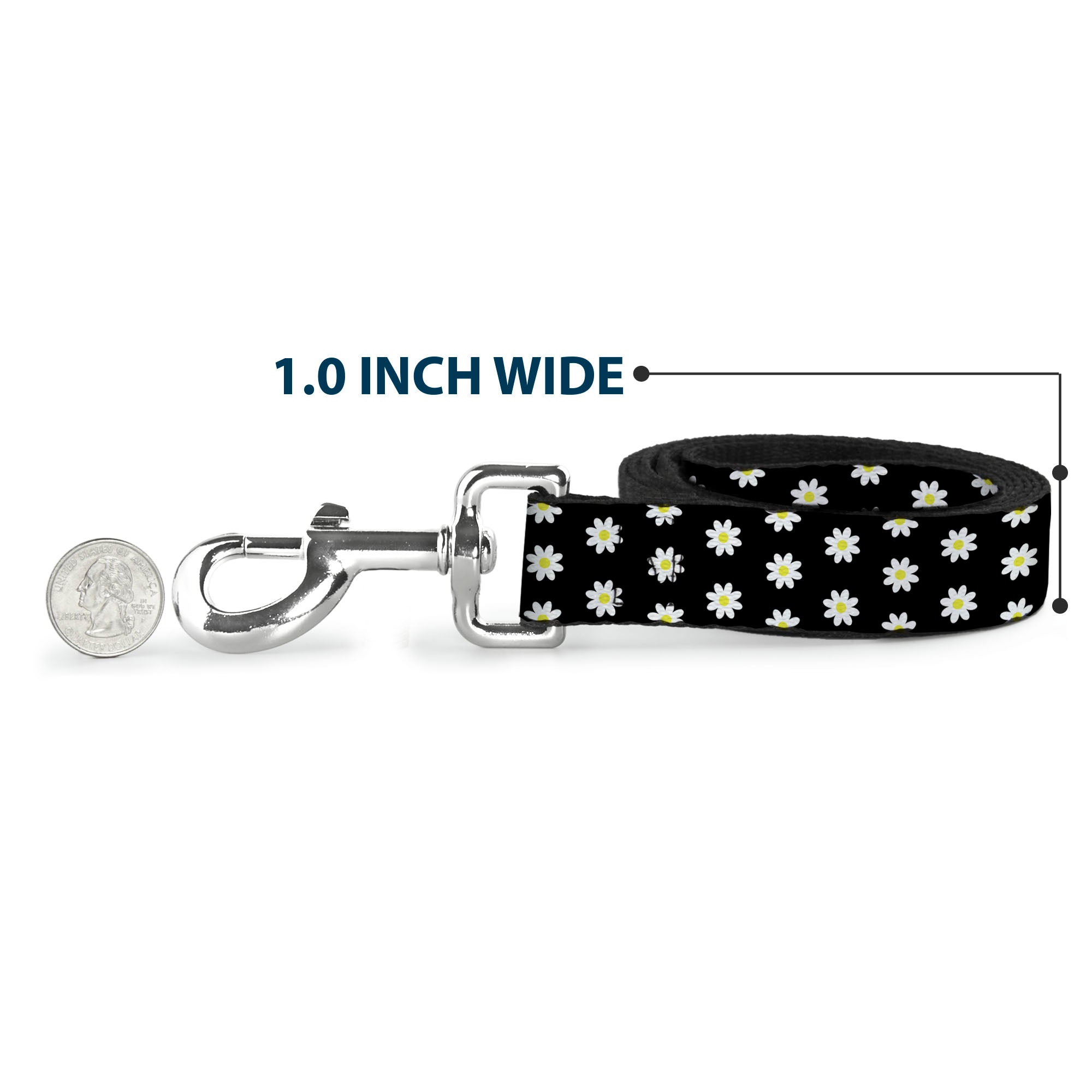 Dog Leash - Daisies Scattered Black/White/Yellow