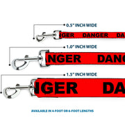 Dog Leash - DANGER Text Red/Black