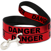 Dog Leash - DANGER Text Red/Black