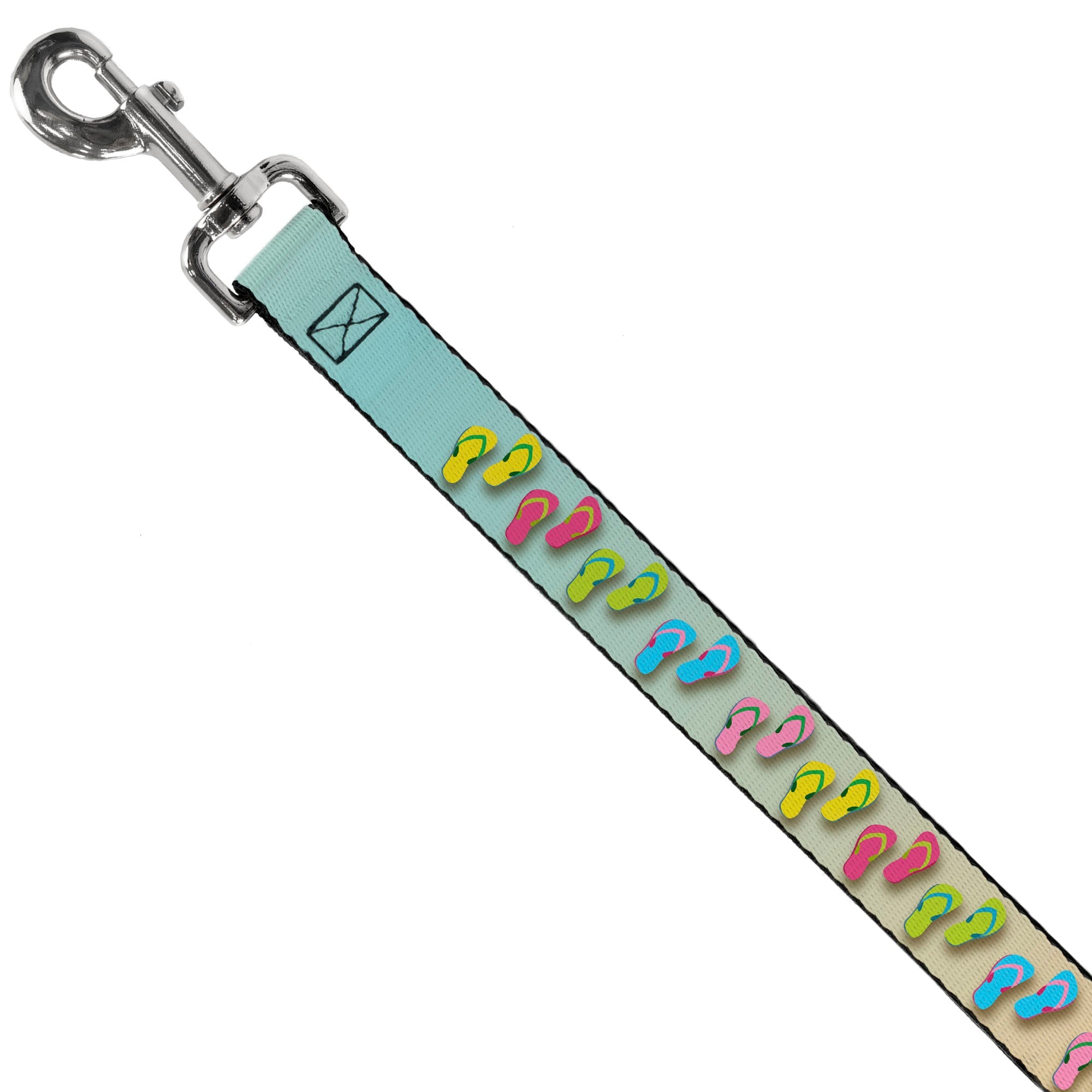 Southlake Paws Dog Leash - Flip Flops7 LIFE'S A BEACH features a tan, aqua, and white design with colorful flip flop prints.