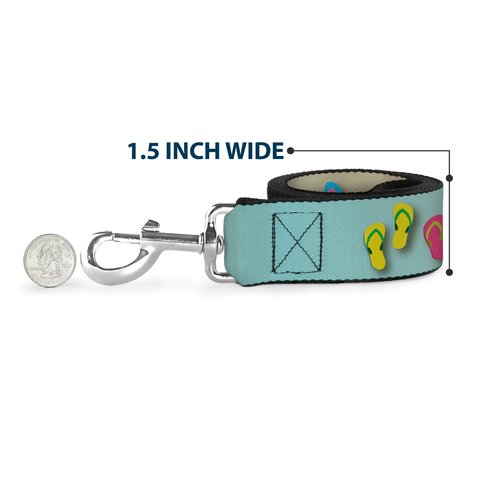 Southlake Paws Dog Leash - Flip Flops7 LIFE'S A BEACH in tan, aqua, and white, featuring flip-flop designs and a sturdy clip.