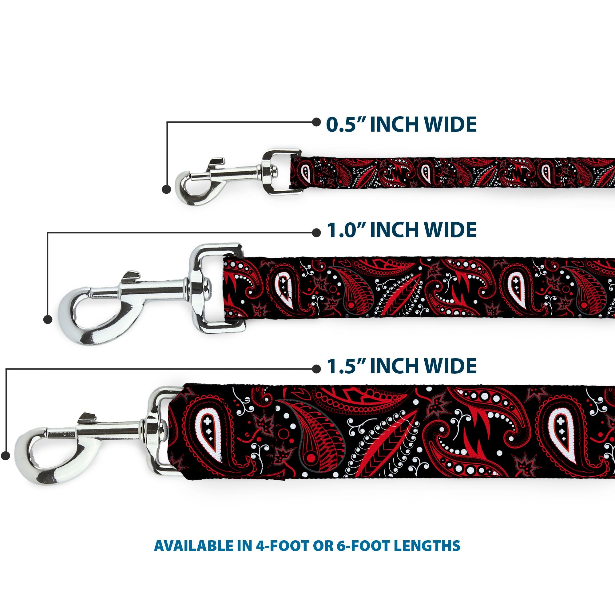 Dog Leash - Floral Paisley3 Black/Red/Gray/White