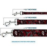 Dog Leash - Floral Paisley3 Black/Red/Gray/White