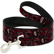 Dog Leash - Floral Paisley3 Black/Red/Gray/White