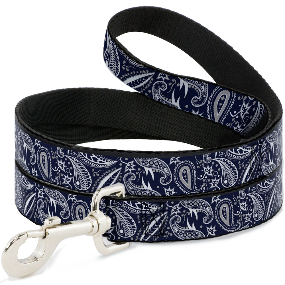 Dog Leash - Floral Paisley3 Blue/White/Gray
