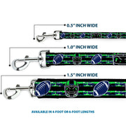 Dog Leash - Football/Helmet Stripe Black/Neon Green/Blue