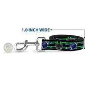 Dog Leash - Football/Helmet Stripe Black/Neon Green/Blue