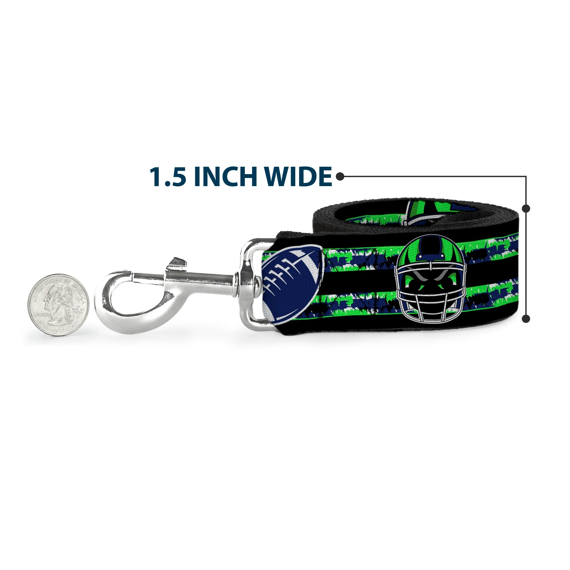 Dog Leash - Football/Helmet Stripe Black/Neon Green/Blue