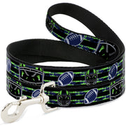 Dog Leash - Football/Helmet Stripe Black/Neon Green/Blue