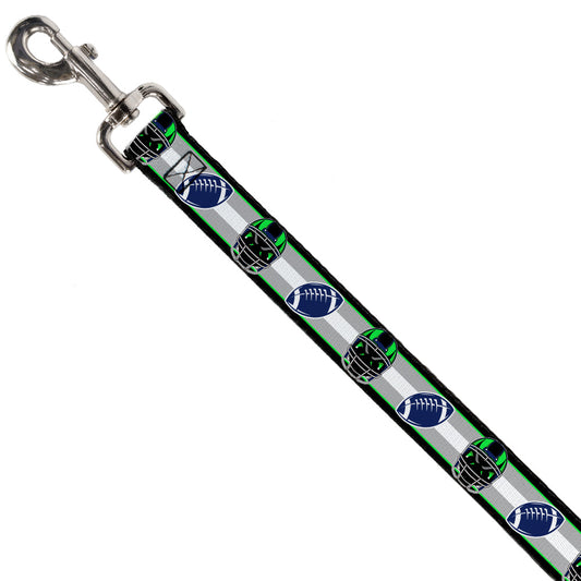 Dog Leash - Football/Helmet Stripe2 Black/Neon Green/Silver/White/Blue