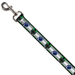 Dog Leash - Football/Helmet Stripe2 Black/Neon Green/Silver/White/Blue