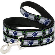 Dog Leash - Football/Helmet Stripe2 Black/Neon Green/Silver/White/Blue