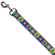 Dog Leash - Funky Flower Drip Blue/Multi Color