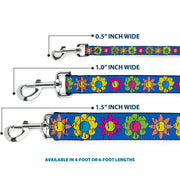 Dog Leash - Funky Flower Drip Blue/Multi Color