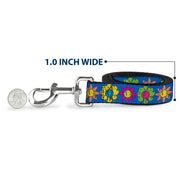 Dog Leash - Funky Flower Drip Blue/Multi Color