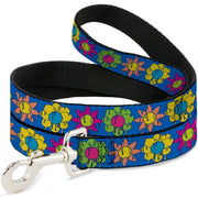 Dog Leash - Funky Flower Drip Blue/Multi Color