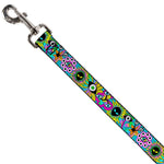 Dog Leash - Funky Alien Flowers Aqua Blue/Multi Color