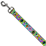 Dog Leash - Funky Alien Flowers Aqua Blue/Multi Color