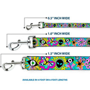 Dog Leash - Funky Alien Flowers Aqua Blue/Multi Color