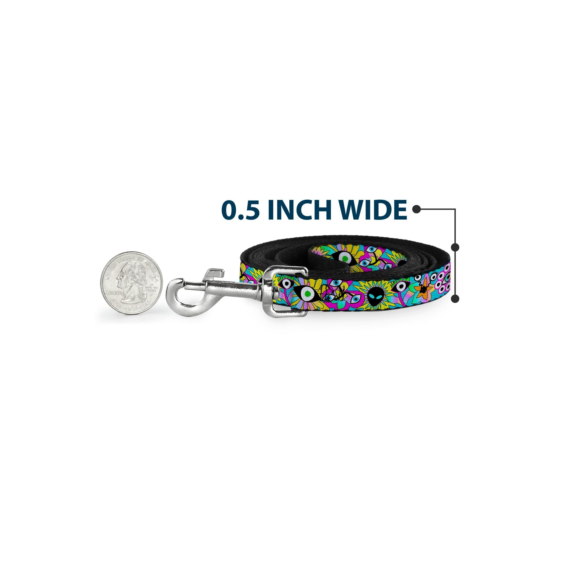 Dog Leash - Funky Alien Flowers Aqua Blue/Multi Color
