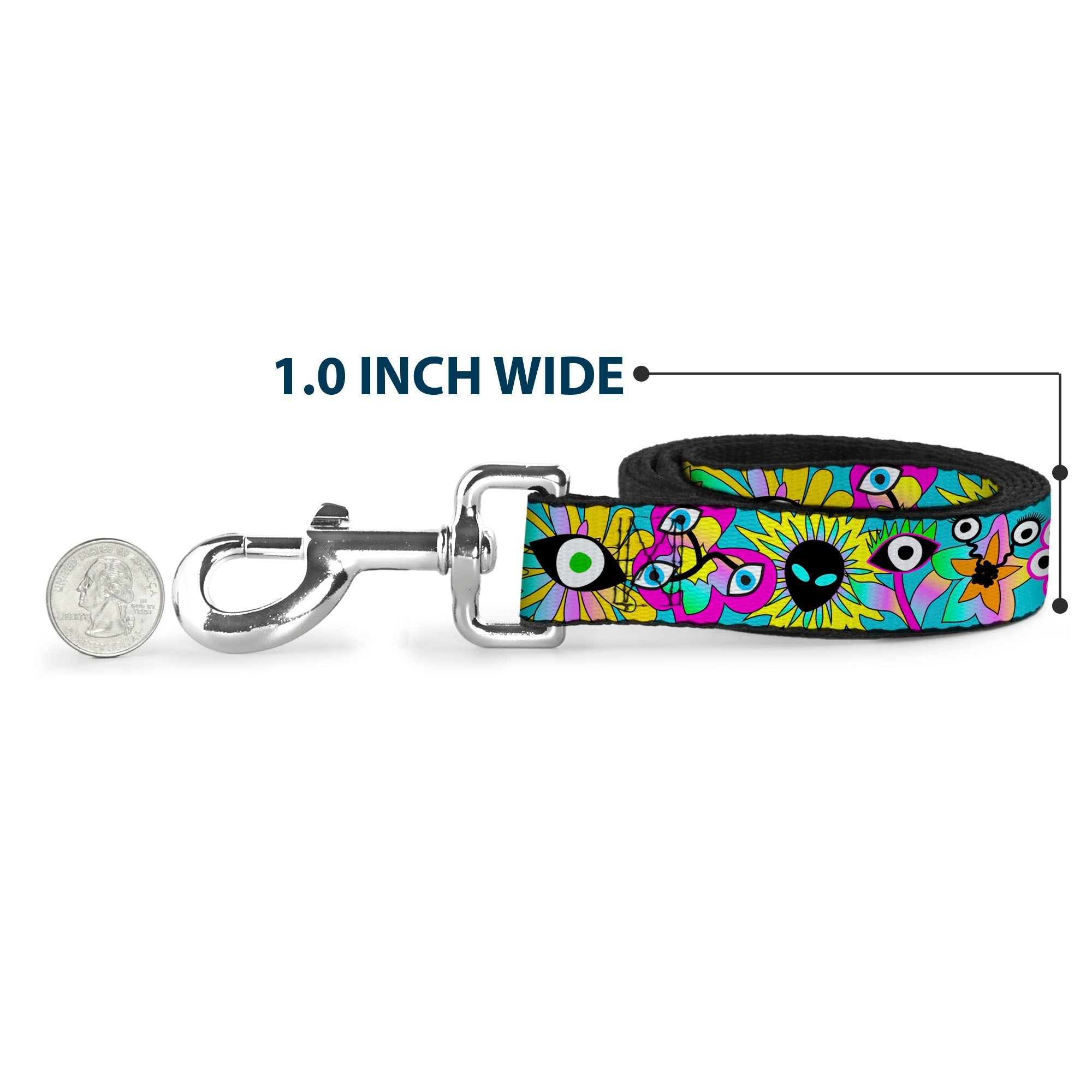 Dog Leash - Funky Alien Flowers Aqua Blue/Multi Color