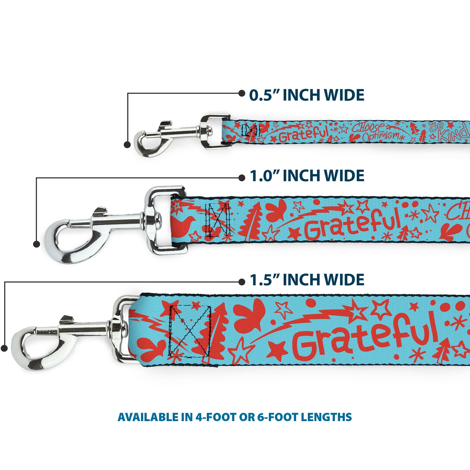 Dog Leash - GRATEFUL OPTIMISM BE KIND Icons Collage Blue/Red