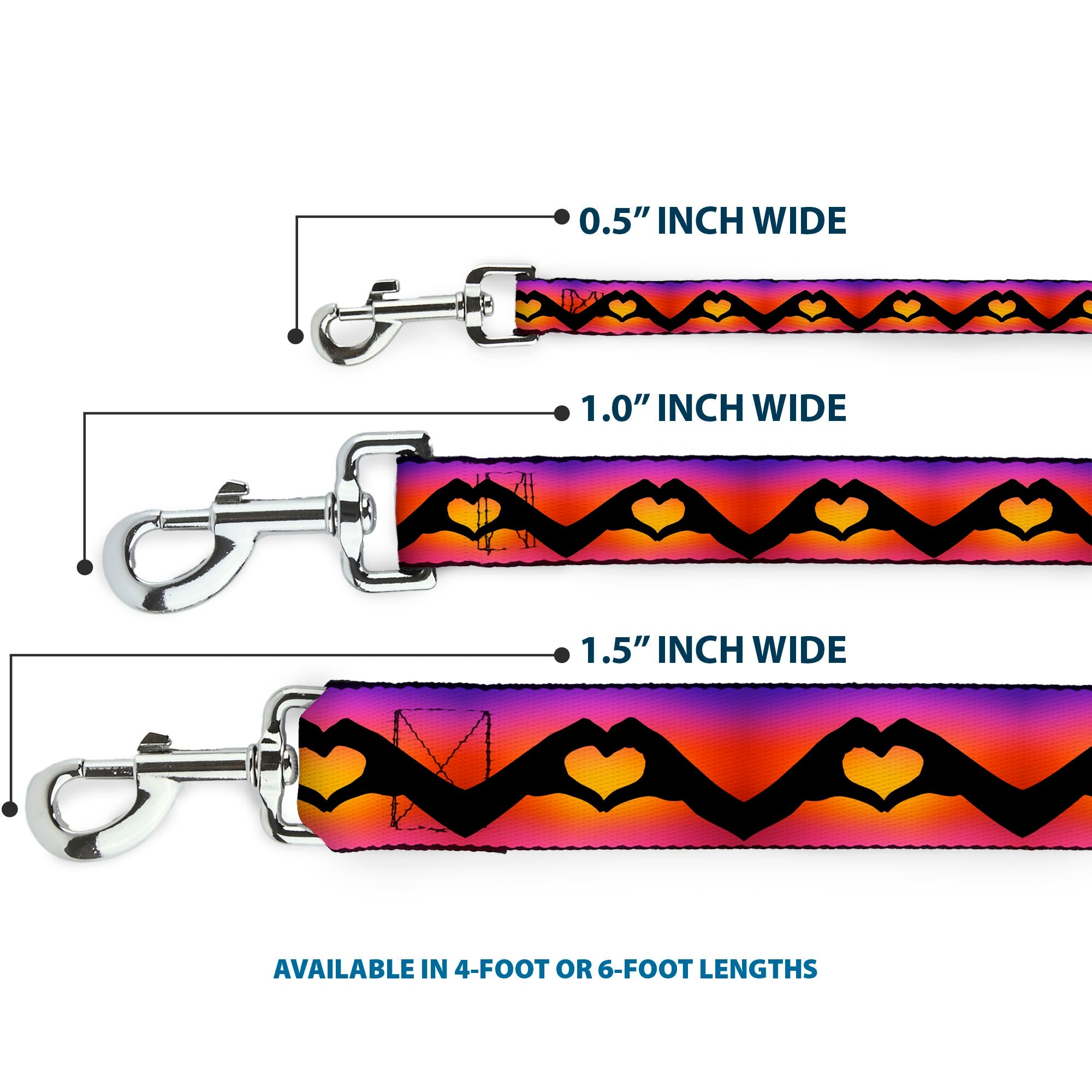 Dog Leash - Hand Heart Silhouette Ombre Purples/Orange/Pinks