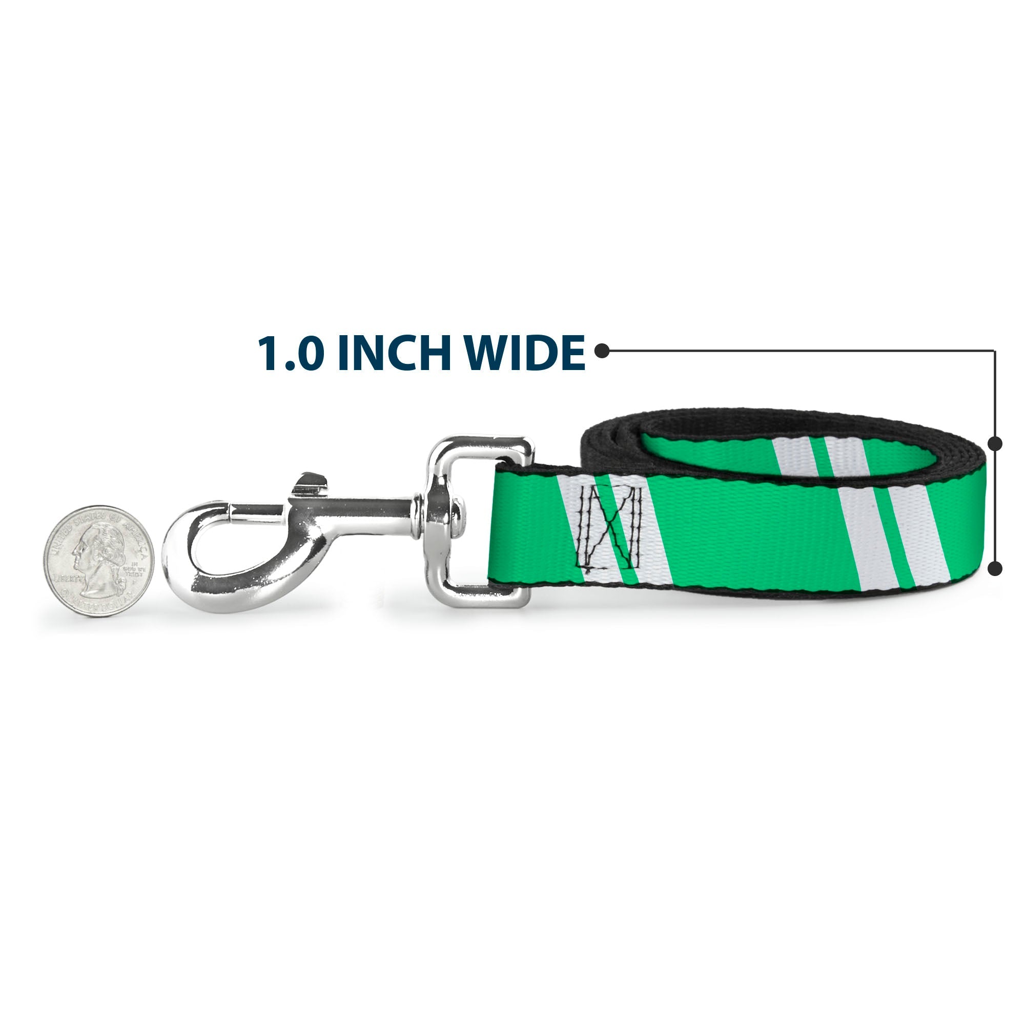 Dog Leash - Hash Mark Stripe Double Green/Silver