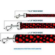 Dog Leash - Hearts Scattered Black/Red
