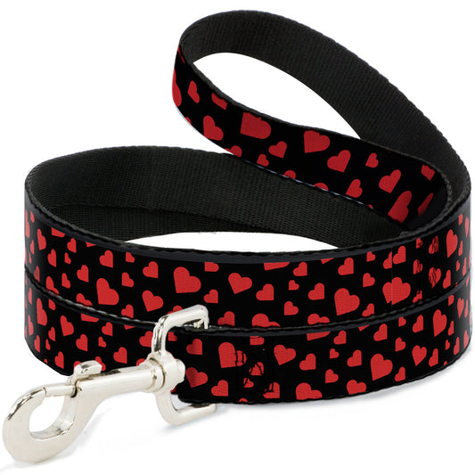 Dog Leash - Hearts Scattered Black/Red