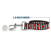 Dog Leash - Hearts Scattered/Stripe White/Black/Red
