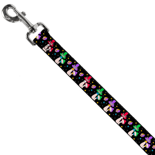 Dog Leash - Happy Mushrooms with Stars Black/Multi Color