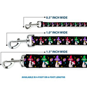 Dog Leash - Happy Mushrooms with Stars Black/Multi Color