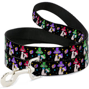 Dog Leash - Happy Mushrooms with Stars Black/Multi Color