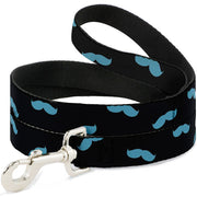 Dog Leash - Mustaches Scattered Black/Turquoise