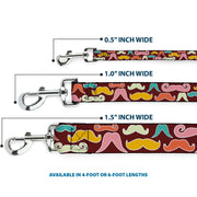 Dog Leash - Mustaches Brown/Multi Pastel