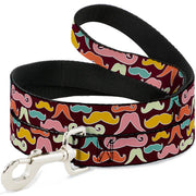 Dog Leash - Mustaches Brown/Multi Pastel
