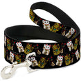 Load image into Gallery viewer, Southlake Paws dog leash featuring Maneki Neko lucky cats in gold, black, and white on a black background.
