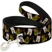 Dog Leash - Maneki Neko Lucky Cats Gold/Black/White