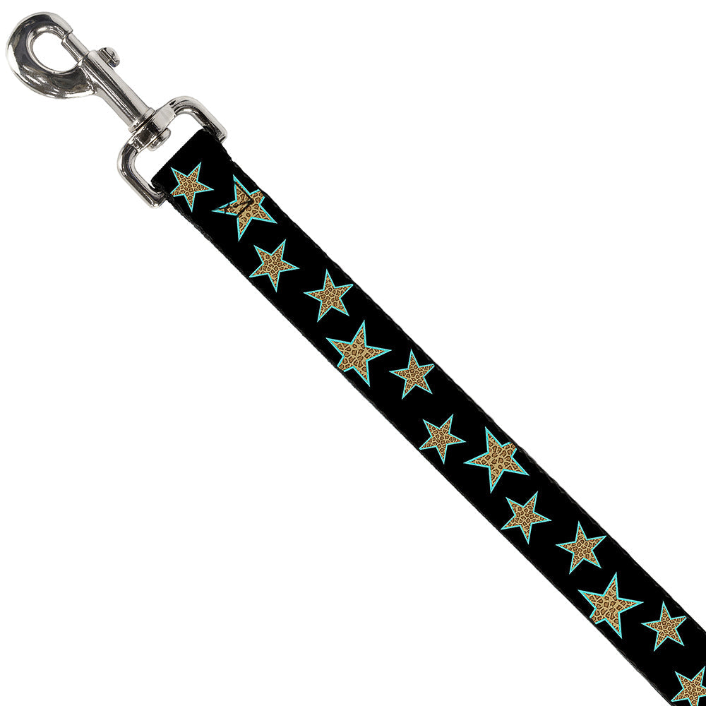 Dog Leash - Multi Stars Black/Leopard/Baby Blue Outline
