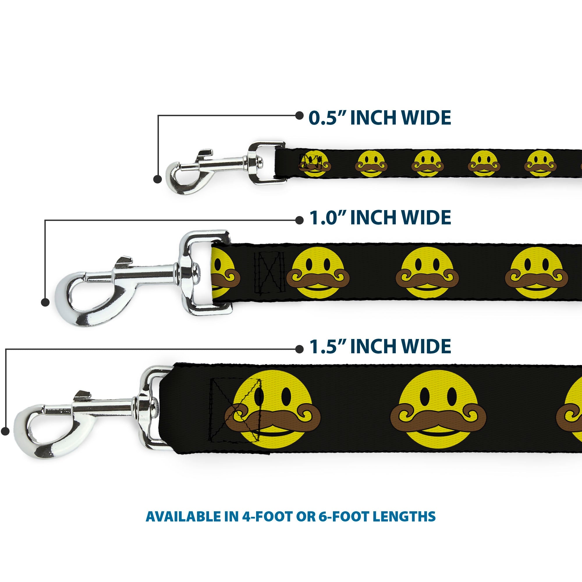 Dog Leash - Mustache Happy Face Black/Yellow/Brown