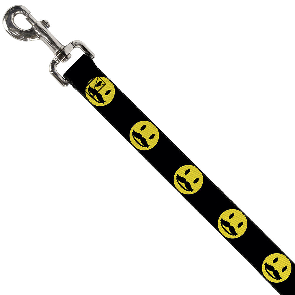 Dog Leash - Mustache Happy Face2 Black/Yellow/Black