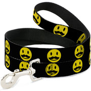 Dog Leash - Mustache Happy Face2 Black/Yellow/Black