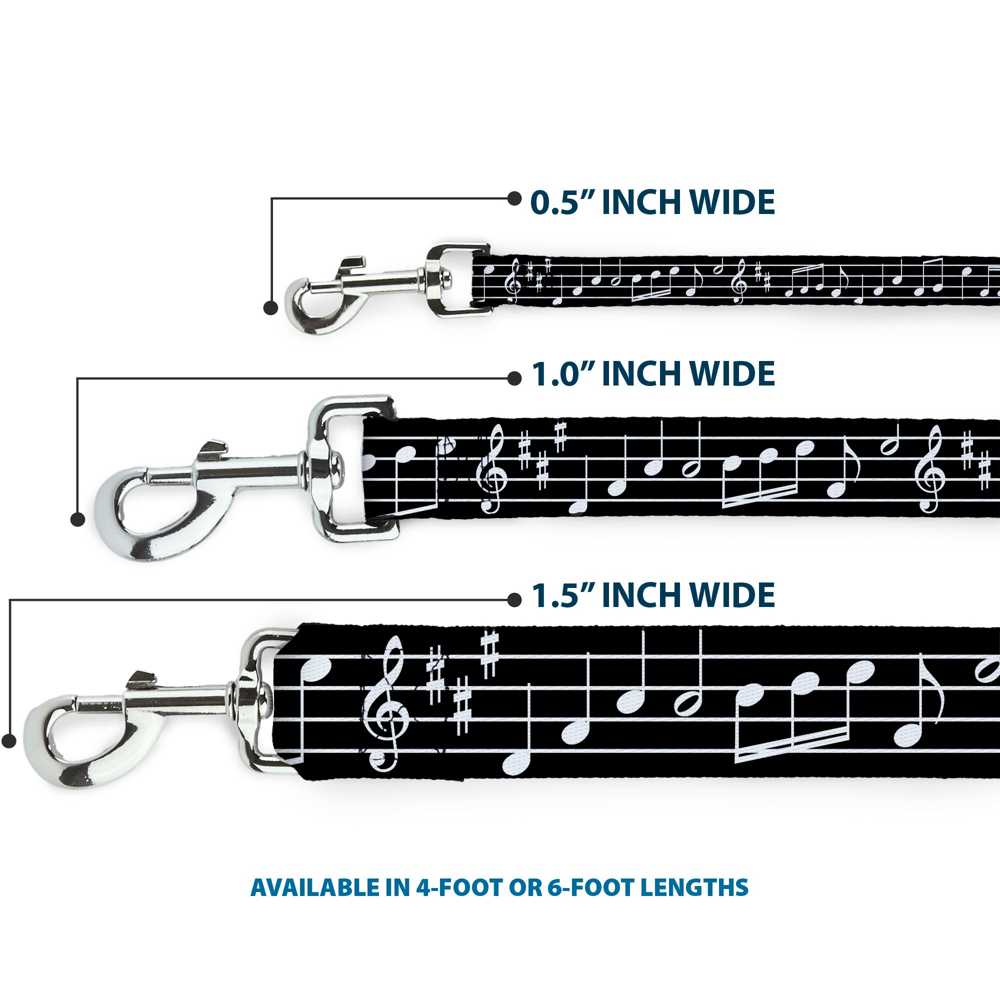 Dog Leash - Music Notes Black/White