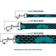 Dog Leash - Mustaches Mini/Single Repeat Black/Turquoise