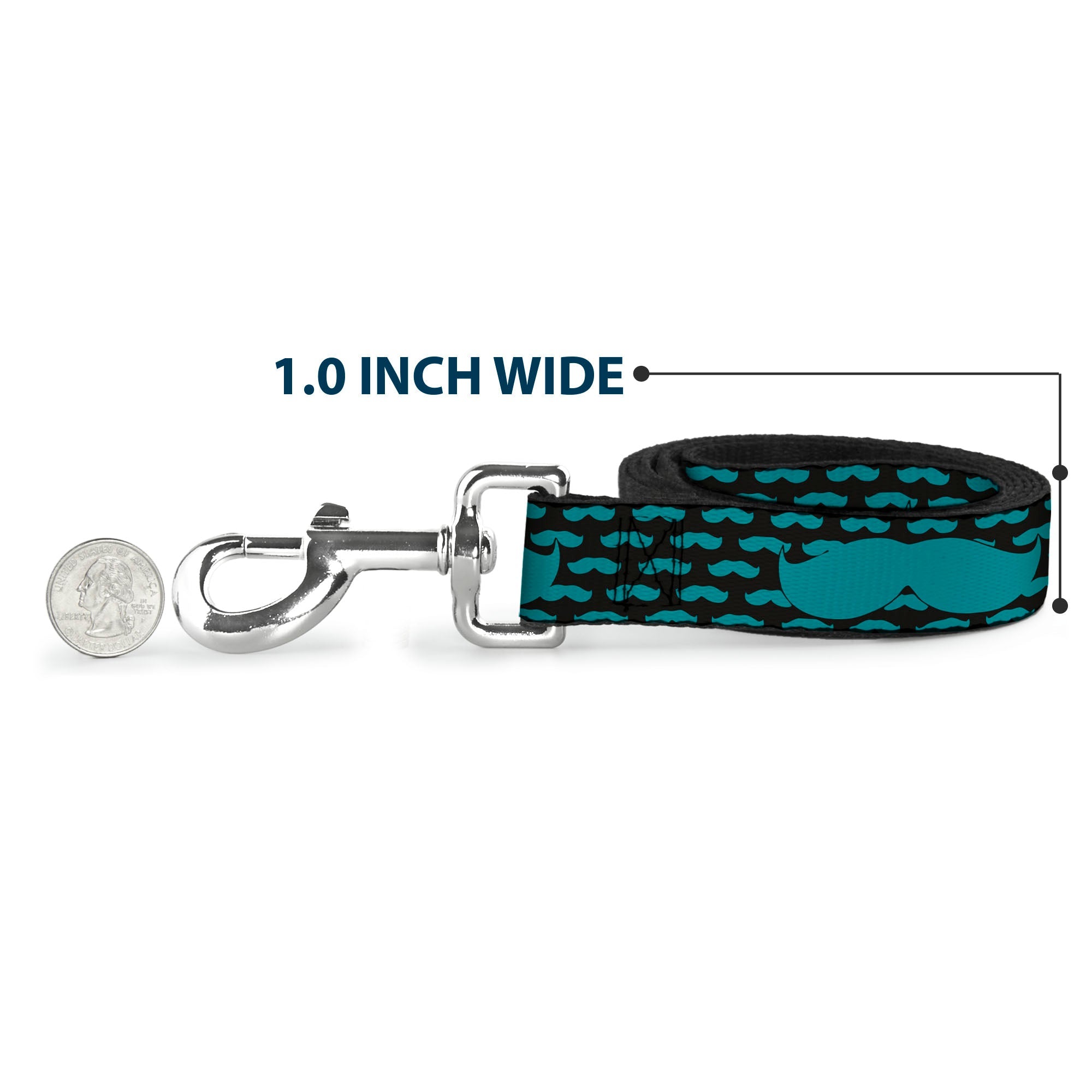 Dog Leash - Mustaches Mini/Single Repeat Black/Turquoise
