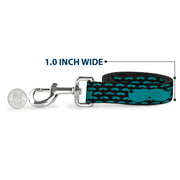 Dog Leash - Mustaches Mini/Single Repeat Black/Turquoise