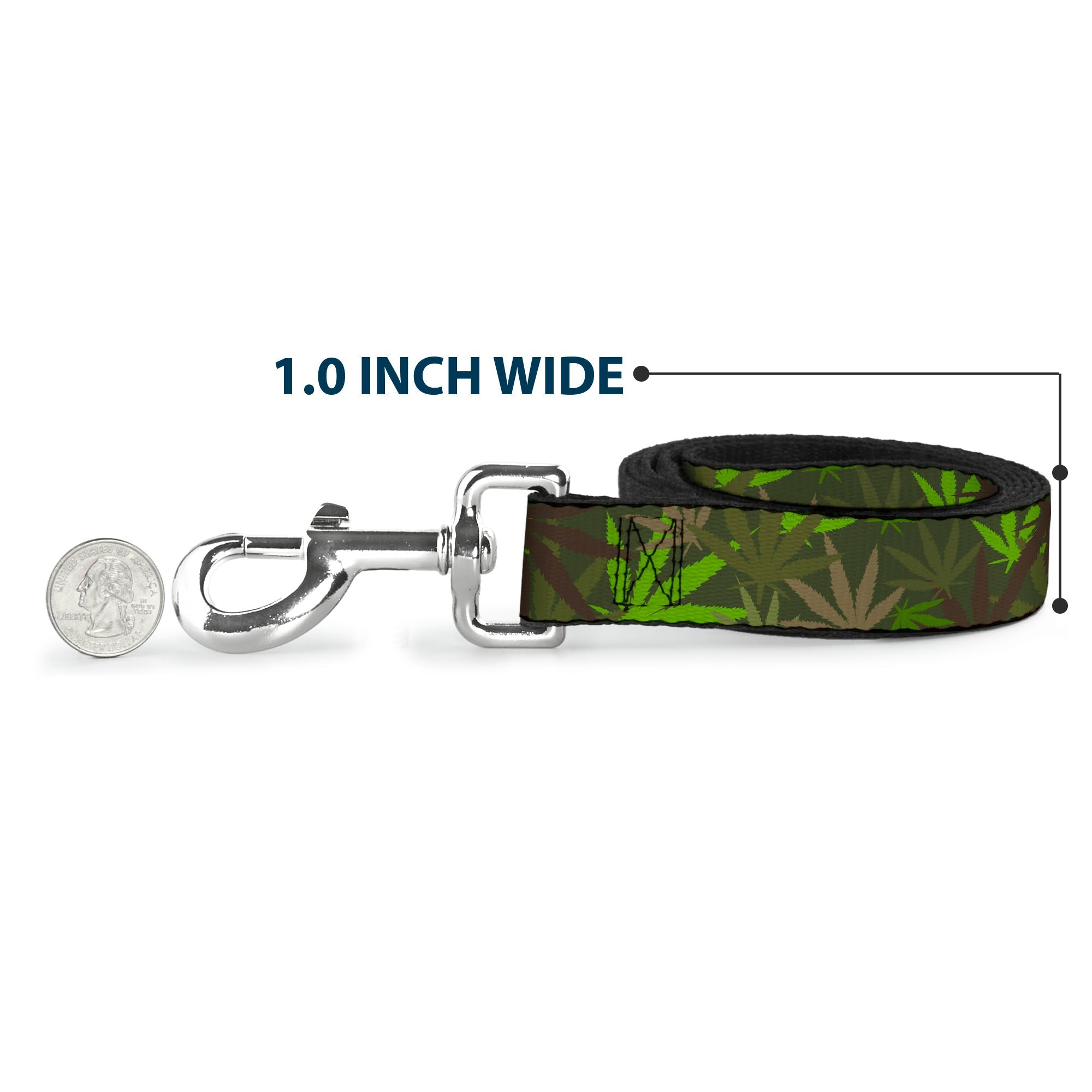 Buckle-Down Dog Leash - Marijuana Leaves Stacked Browns/Greens