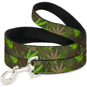 Buckle-Down Dog Leash - Marijuana Leaves Stacked Browns/Greens